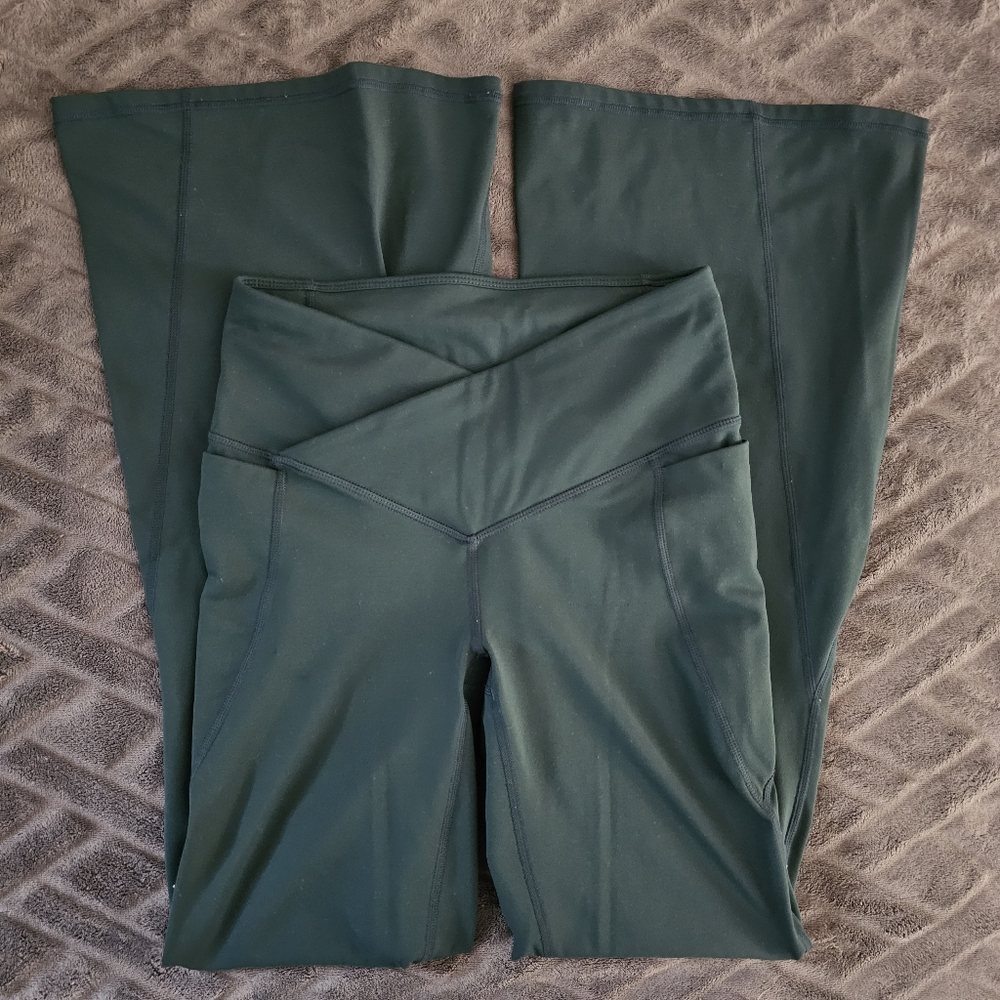 Fabletics SHORT INSEAM High-Waist Crossover Flare in Deep Sea Green - Picture 7 of 9
